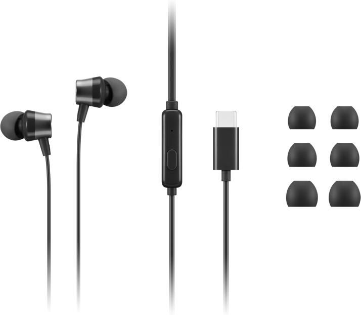 Lenovo 4XD1J77351 hoofdtelefoon headset Bedraad In-ear Kantoor callcenter USB Type-C Zwart