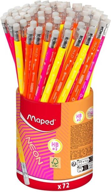 Maped Grafietpotlood Neon met gum potà 72 stuks assorti