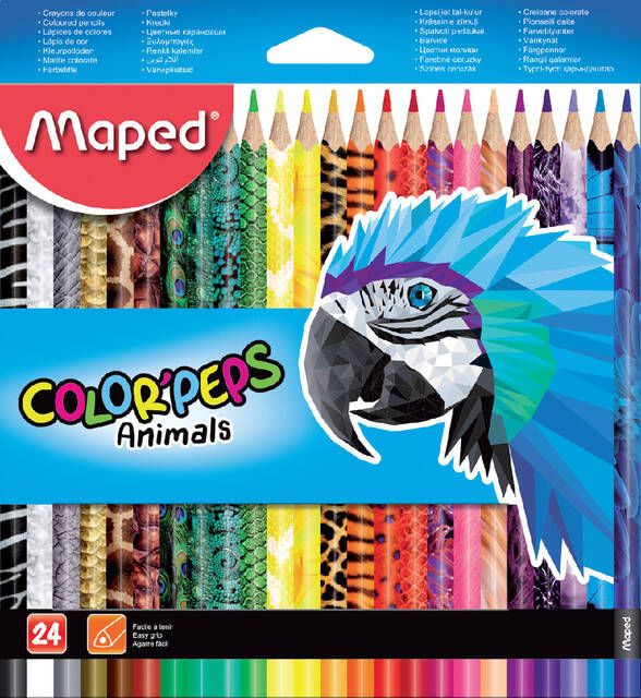 Maped kleurpotloden Color&apos Peps Animals kartonnen etui met 24 stuks in geassorteerde kleuren