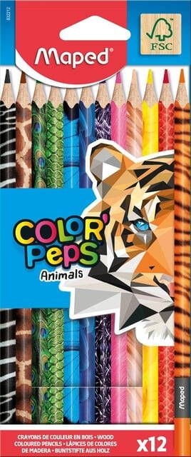 Maped kleurpotloden Color&apos Peps Animals kartonnen etui met 12 stuks in geassorteerde kleuren