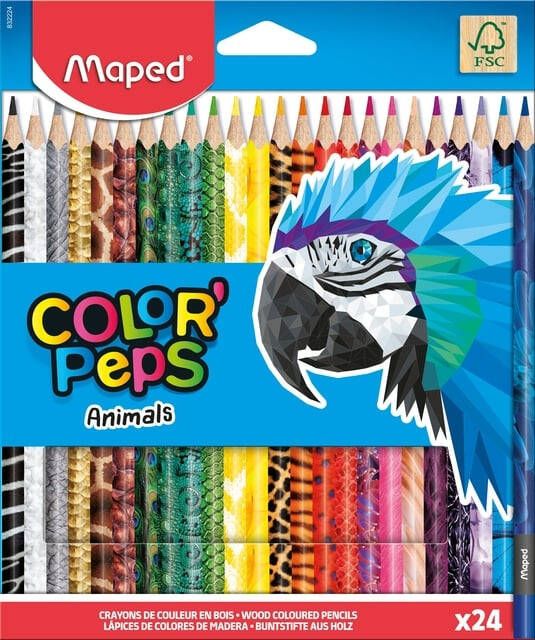 Maped kleurpotloden Color&apos Peps Animals kartonnen etui met 24 stuks in geassorteerde kleuren