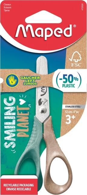 Maped Kinderschaar Smiling Planet 12cm linkshandig bruin groen
