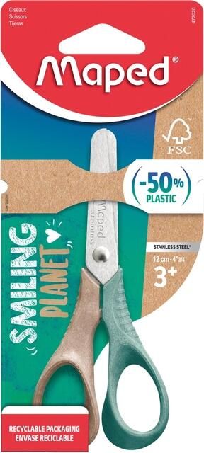 Maped Kinderschaar Smiling Planet 12cm rechtshandig bruin groen
