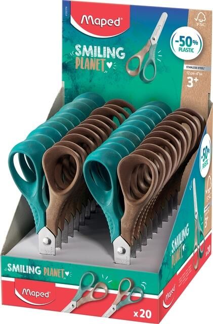 Maped Schaar Smiling Planet 12cm display ?? 20 stuks bruin groen