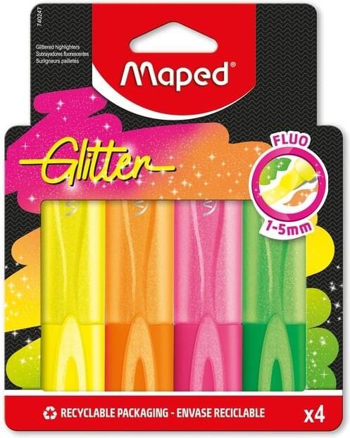 Maped Markeerstift Glitter set Ã  4 fluoriserende kleuren