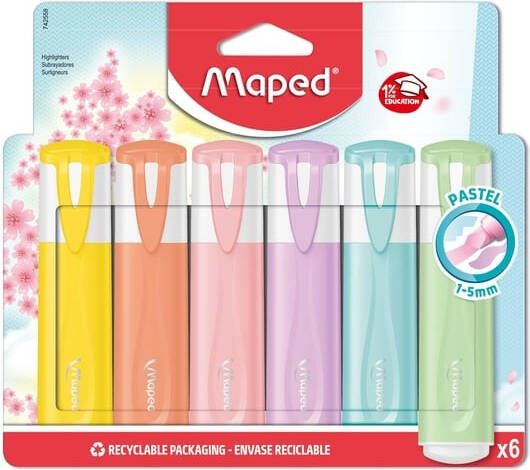 Maped markeerstift Color'Peps geassorteerde pastelkleuren 6 stuks in een ophangetui