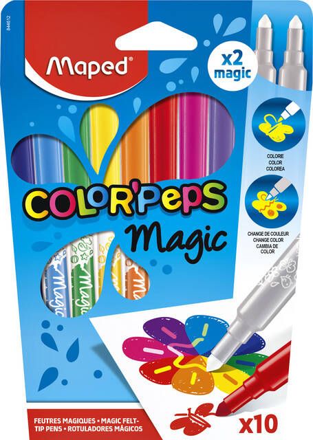 Maped viltstift Color'Peps Magic etui van 10 stuks in geassorteerde kleuren en 2 magic stiften