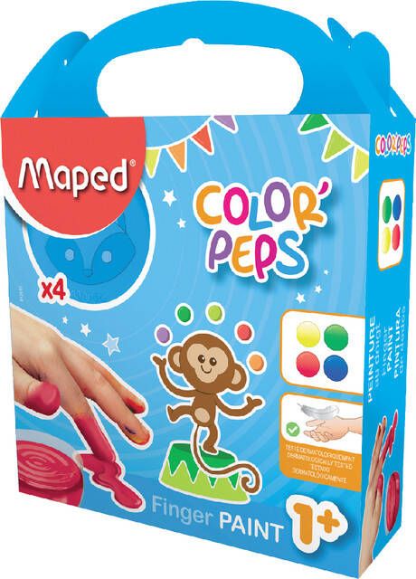 Maped vingerverf Color&apos;Peps Early Age doos van 4 potjes van 80 ml in geassorteerde kleuren