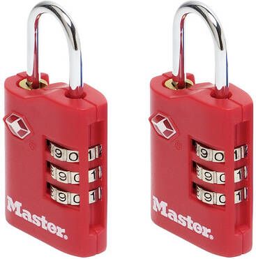 Master Lock Hangslot Masterlock 3-cijfer combi TSA set van 2 sloten assorti in willekeurige kleur 30mm