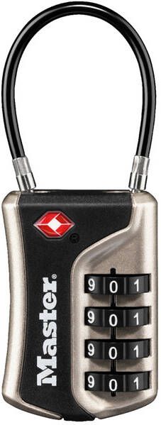 Master Lock Hangslot Masterlock 4-cijfer combinatie TSA flexibele beugel zwart 35mm