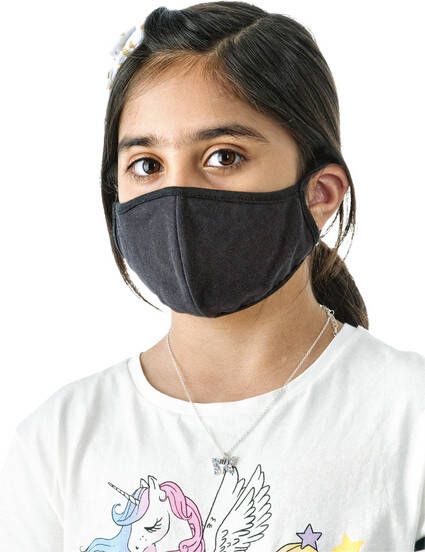 Merkloos Wasbaar mondmasker uni zwart maat: kinderen pak van 5 stuks