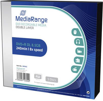 MediaRange DVD R Double Layer 8.5GB I 240min 8x speed 5-Pack in Slimcases