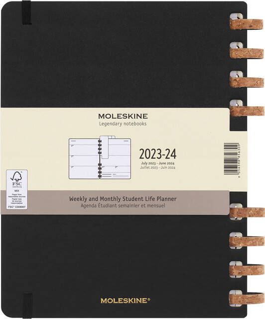Moleskine Agenda 2023 2024 12M Academic Planner Weekly 7dag 2pagina's extra large 204x252mm hard cover ringen black