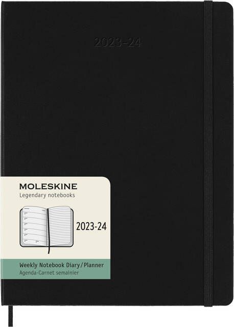 Moleskine Agenda 2023 2024 18M Planner Weekly 7dag 1pagina extra large 190x250mm hard cover black