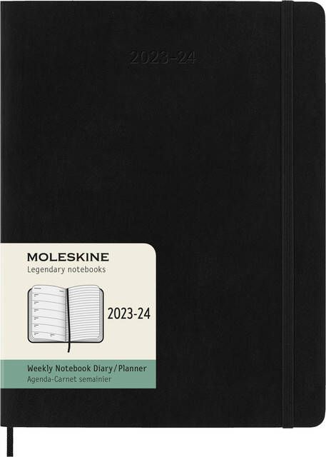 Moleskine Agenda 2023 2024 18M Planner Weekly 7dag 1pagina extra large 190x250mm soft cover black