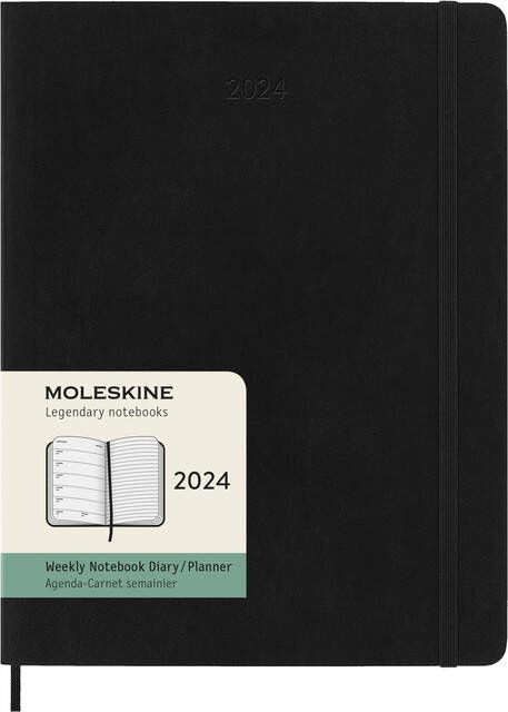Moleskine Agenda 2024 12M Planner Weekly 7dag 1pagina extra large 190x250mm soft cover black