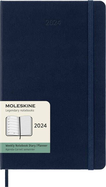 Moleskine Agenda 2024 12M Planner Weekly 7dag 1pagina large 130x210mm hard cover saffier blauw