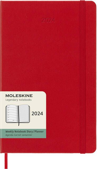 Moleskine Agenda 2024 12M Planner Weekly 7dag 1pagina large 130x210mm hard cover scarlet red