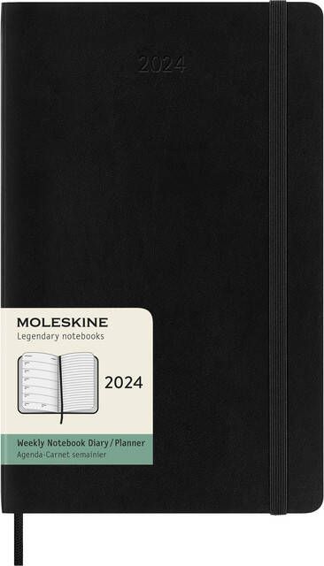 Moleskine Agenda 2024 12M Planner Weekly 7dag 1pagina large 130x210mm soft cover black