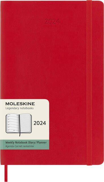 Moleskine Agenda 2024 12M Planner Weekly 7dag 1pagina large 130x210mm soft cover scarlet red