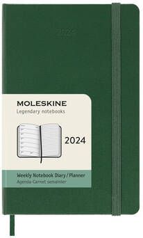 Moleskine Agenda 2024 12M Planner Weekly 7dag 1pagina pocket 90x140mm hard cover myrtle green