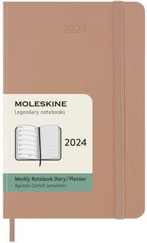 Moleskine Agenda 2024 12M Planner Weekly 7dag 1pagina pocket 90x140mm hard cover sand brown