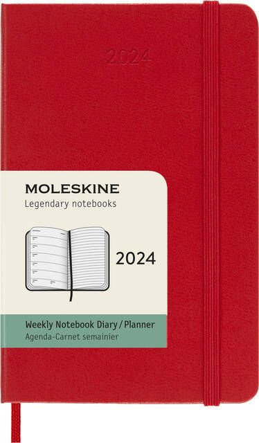Moleskine Agenda 2024 12M Planner Weekly 7dag 1pagina pocket 90x140mm hard cover scarlet red