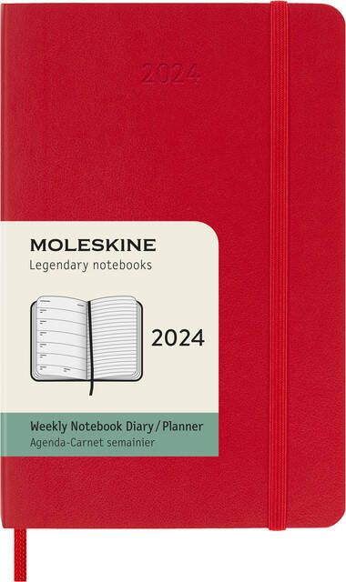 Moleskine Agenda 2024 12M Planner Weekly 7dag 1pagina pocket 90x140mm soft cover scarlet red