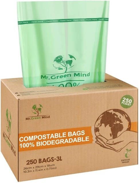 Mr.Green Mind Afvalzak bio 26x29cm 2-3 liter dispenser 250 stuks