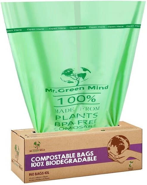 Mr.Green Mind Afvalzak bio 43x46cm 10 liter dispenser 140 stuks