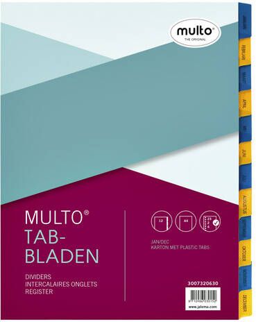 Multo tabbladen voor ft A4 23-gaatsperoforatie uit karton 12 tabs jan-dec geel blauw