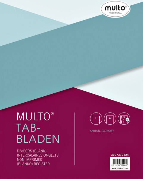 Multo tabbladen voor ft A4 23-gaatsperforatie uit gerecycleerd karton 5 tabs geassorteerde kleuren