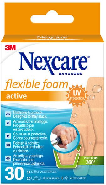 Nexcare Active Flexible Foam Pleisters 30 verpakking 30 Stuk