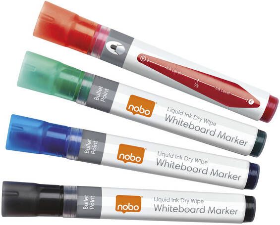 Nobo Viltstift whiteboard Liquid ink drymarker rond assorti 3mm 4st