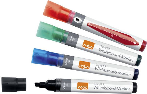 Nobo Viltstift whiteboard Liquid ink drymarker schuin assorti 4mm 4st