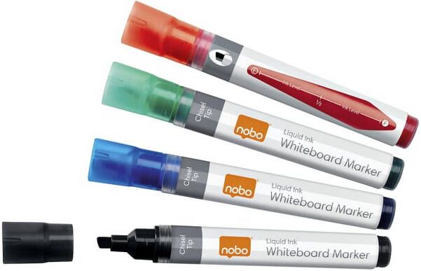 Nobo Viltstift whiteboard Liquid ink drymarker schuin assorti 4mm 4st