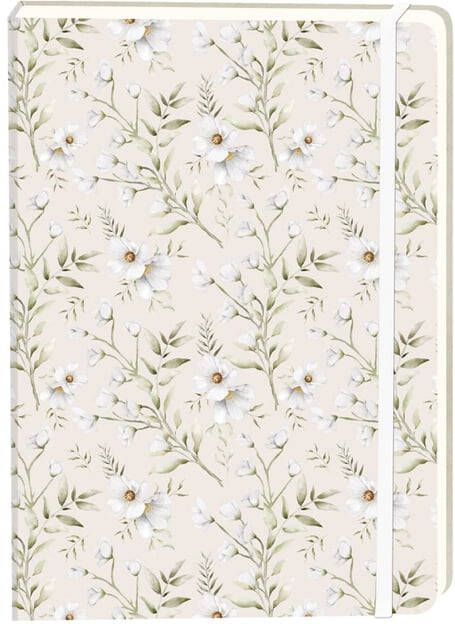 Office Notitieboek witte bloemen A5 lijn 92 pagina's softcover creme
