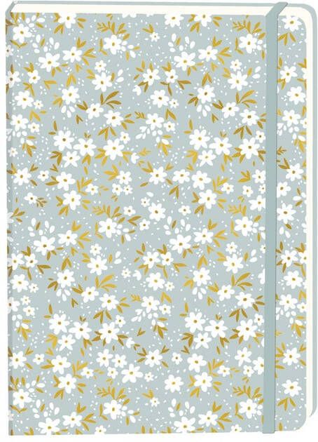 Office Notitieboek witte bloemen A5 lijn 92 pagina's softcover grijs