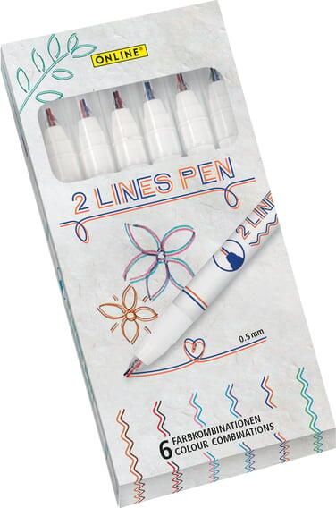 Online Fineliner 2-lijnen assorti doos Ã  6 stuks