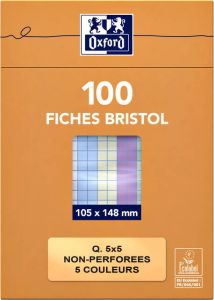 Oxford flashcards ongeperforeerd ft 105 x 148 mm geruit 5 mm geassorteerde kleuren pak van 100 vel