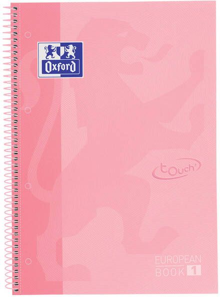 Oxford School Touch Europeanbook spiraalblok ft A4+ 160 bladzijden gelijnd pastel roze