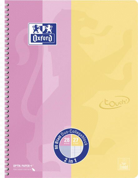Oxford Collegeblok Touch duo A4+lijn ruit 5mm 160 pagina's
