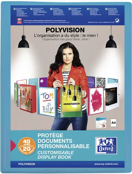 Oxford Polyvision personaliseerbare presentatiealbum formaat A4 uit PP 20 tassen blauw