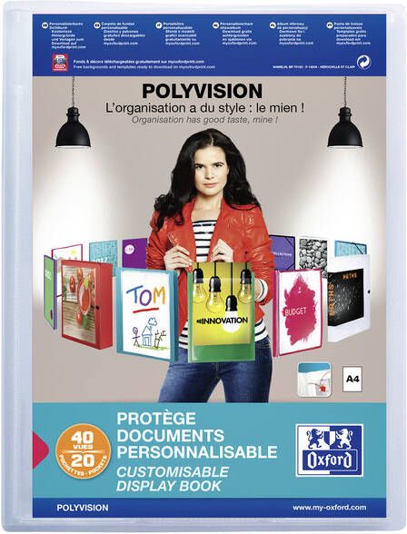 Oxford Polyvision personaliseerbare presentatiealbum formaat A4 uit PP 20 tassen transparant