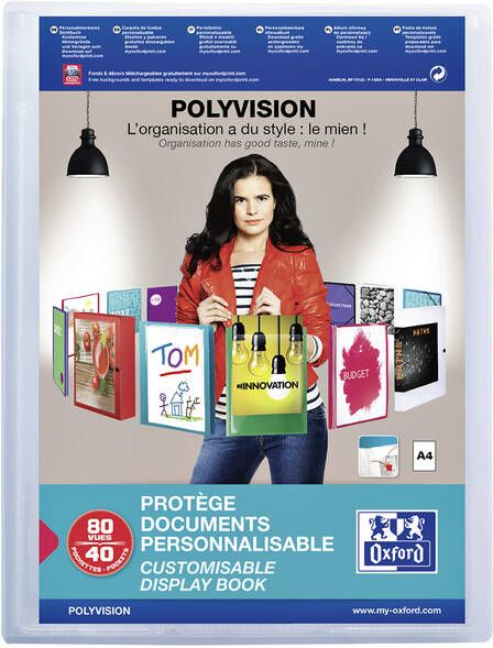 Oxford Polyvision personaliseerbare presentatiealbum formaat A4 uit PP 40 tassen transparant