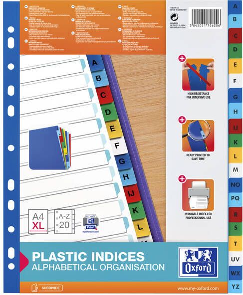 Oxford tabbladen formaat A4 maxi (voor showtassen) uit PP 11-gaatsperforatie gekleurde tabs set A-Z - Foto 3