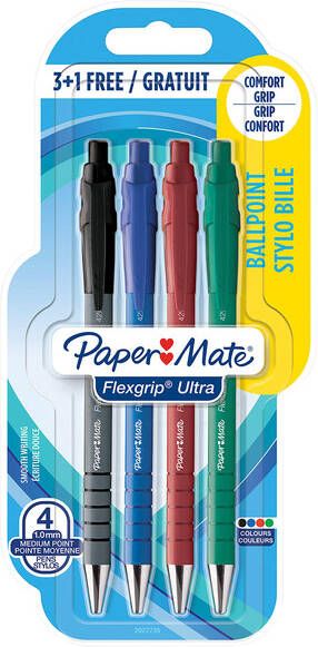 Paper Mate Balpen Flexgrip Ultra blister 3+1 gratis assorti