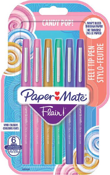 Paper Mate viltstift Flair Candypop blister met 6 stuks in geassorteerde kleuren