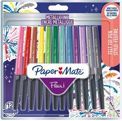 Paper Mate fineliner Flair blister van 12 stuks in geassorteerde metallic kleuren