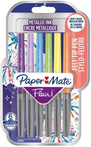 Paper Mate fineliner Flair blister van 6 stuks in geassorteerde metallic kleuren